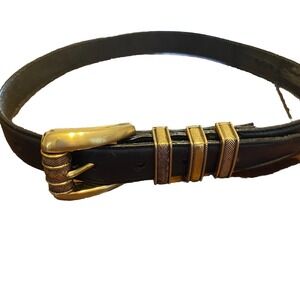 Brighton Classics S 40514 Black Leather Belt Buckle USA Women's VTG CabinWestern